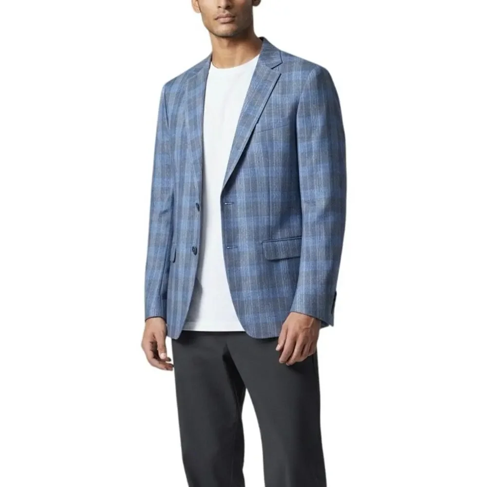 Calvin Klein Linen Blue Plaid Blazer - 40L - Picture 2 of 4